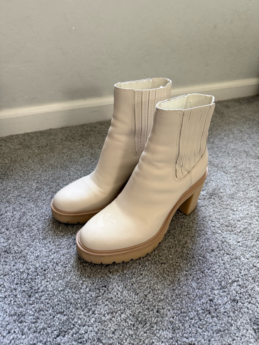 Dolce Vita Cream Leather Platform Ankle Boots